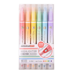 金万年可视窗荧光笔双头透明柔色淡色萤笔光标记笔银光笔记号笔彩色做笔记专用荧火笔划重点手帐笔透视萤光笔