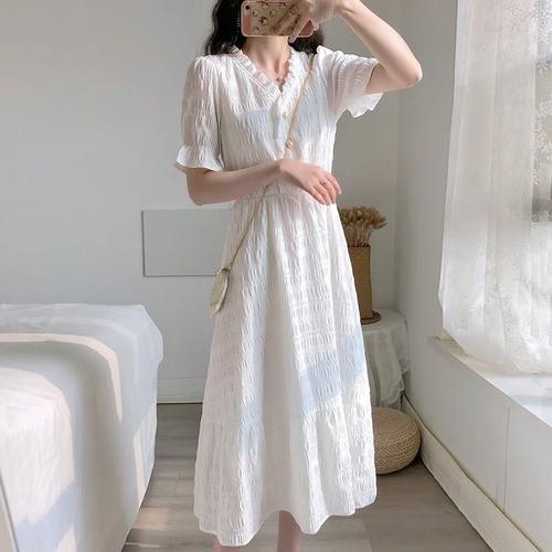 Summer new popular skirt bellflower French retro air fairy small fragrance white dress