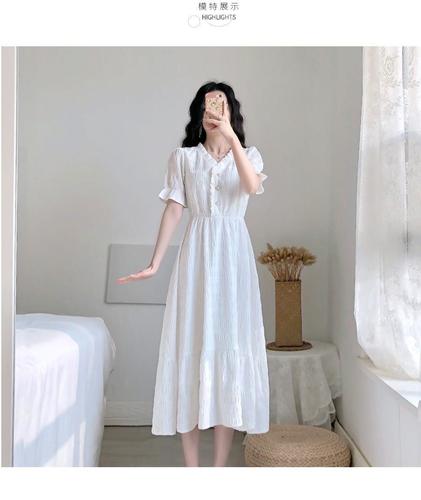 Summer new popular skirt bellflower French retro air fairy small fragrance white dress