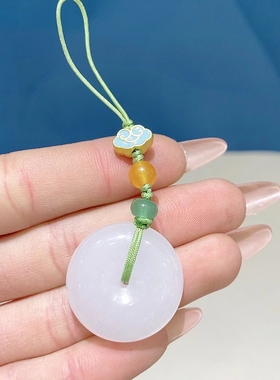天然新疆白玉天山翠白月光手机链手工编织金丝玉手机挂绳男女礼物