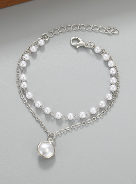 2026欧美跨境双层珍珠手链时尚复古ins风个性设计冷淡风珍珠手饰