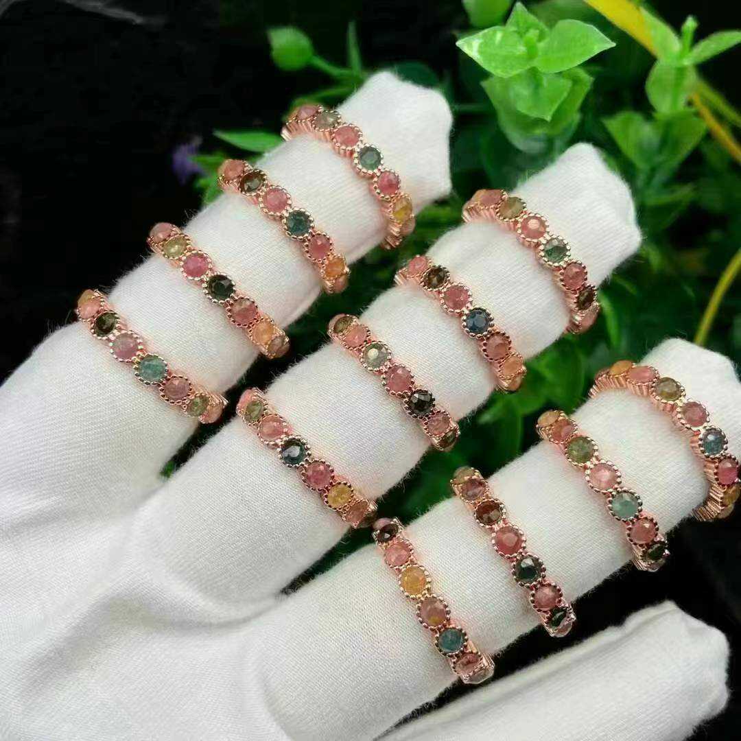 百搭火彩足天然碧玺排戒气质