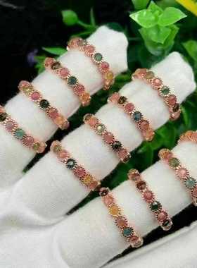 百搭火彩足天然碧玺排戒气质