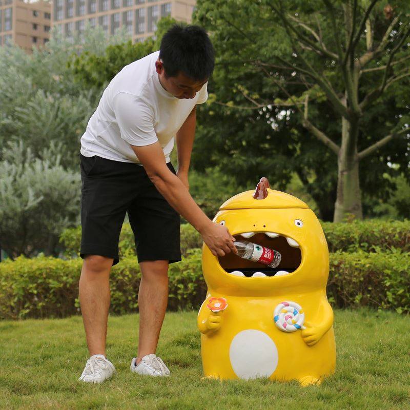 户外创意恐龙垃圾桶雕塑公园景区幼儿园玻璃钢动物装饰果皮箱分类