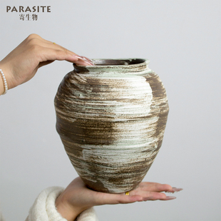 景德镇手工罐子侘寂风陶瓷花盆圆形种植盆客厅装饰蝴蝶兰竹子枫树