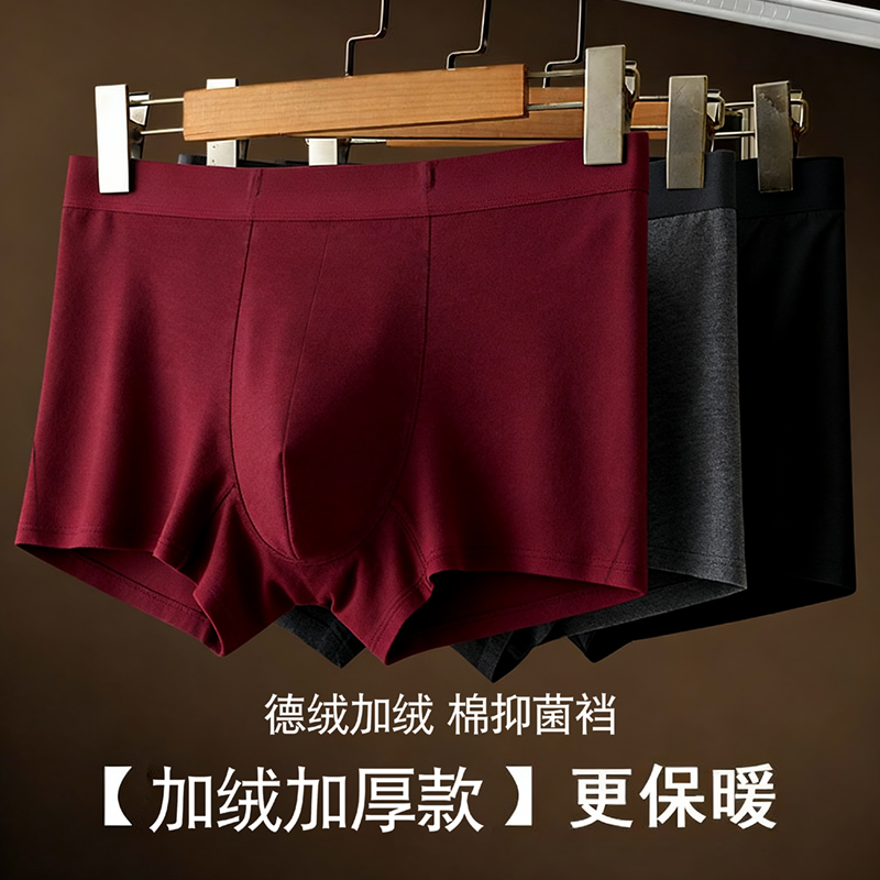 男士加绒加厚无痕平角内裤