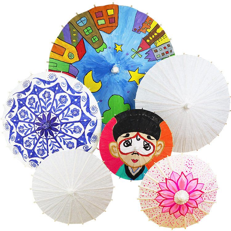 儿童diy绘画伞材料空白手工绘画伞涂鸦幼儿园创意美术彩绘油纸伞