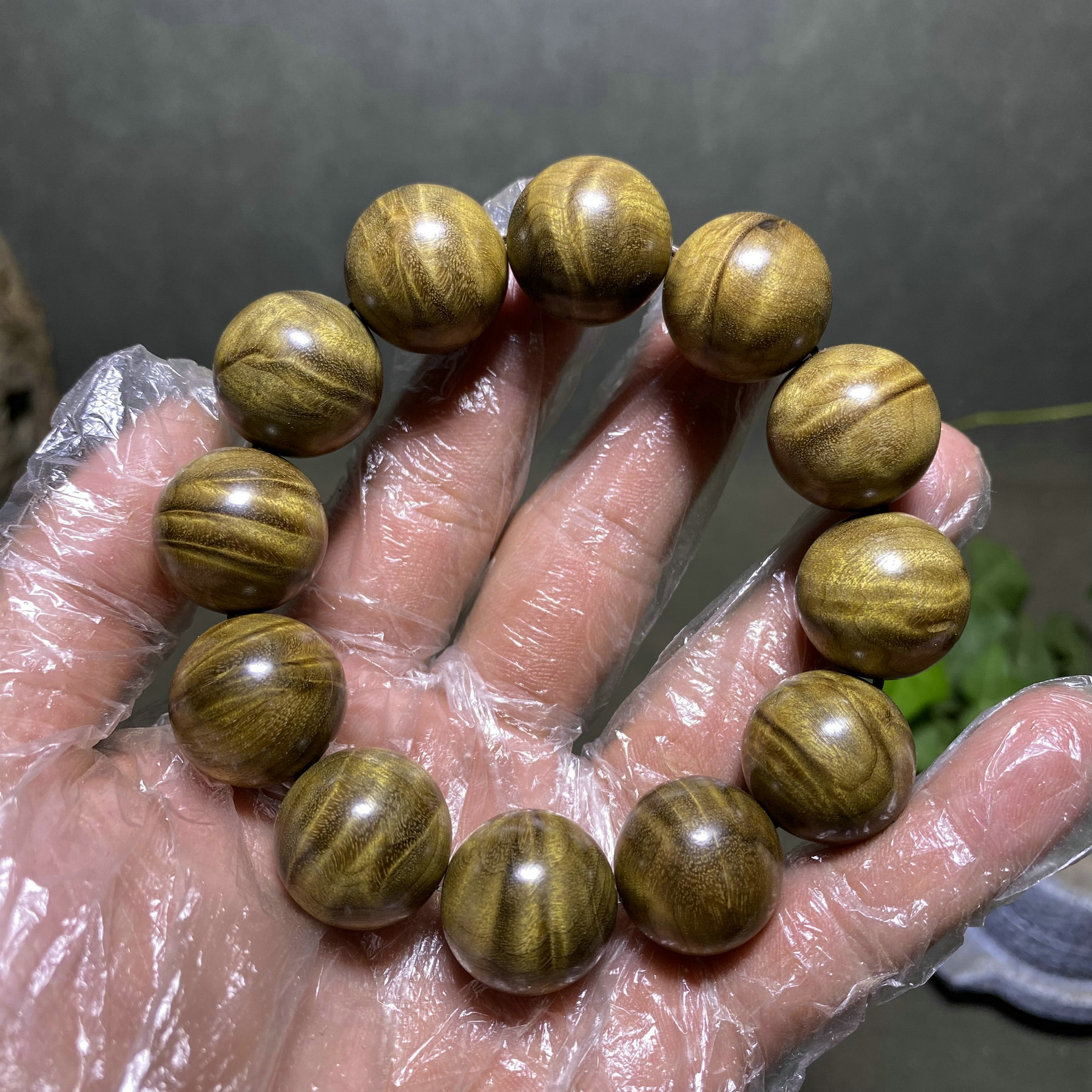 一物一拍金丝楠佛珠阴沉金丝楠珠子3D水波闪电龙胆纹把玩手工手串