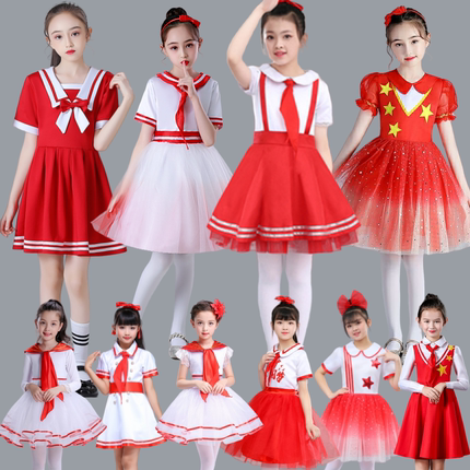 新款儿童演出服蓬蓬裙公主裙合唱服学生红领巾诗歌朗诵比赛表演服