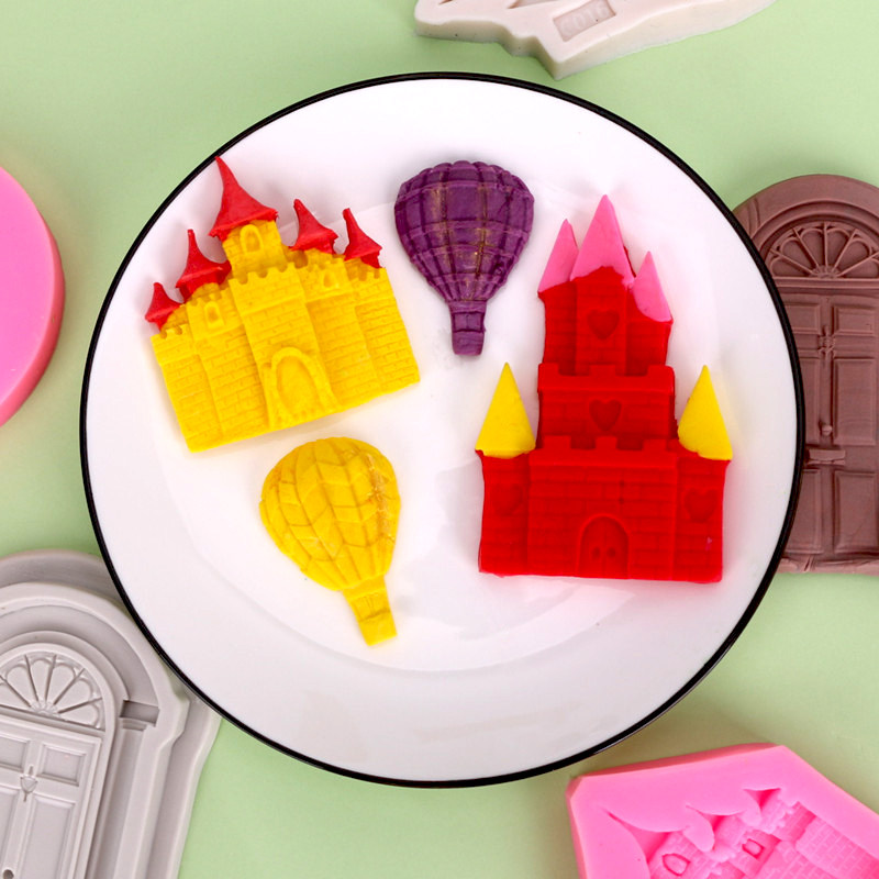 欧式门窗房子形状翻糖硅胶模具 别墅城堡门热气球巧克力蛋糕装饰