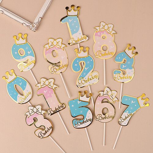 男孩皇冠女孩蝴蝶结蛋糕装饰插牌