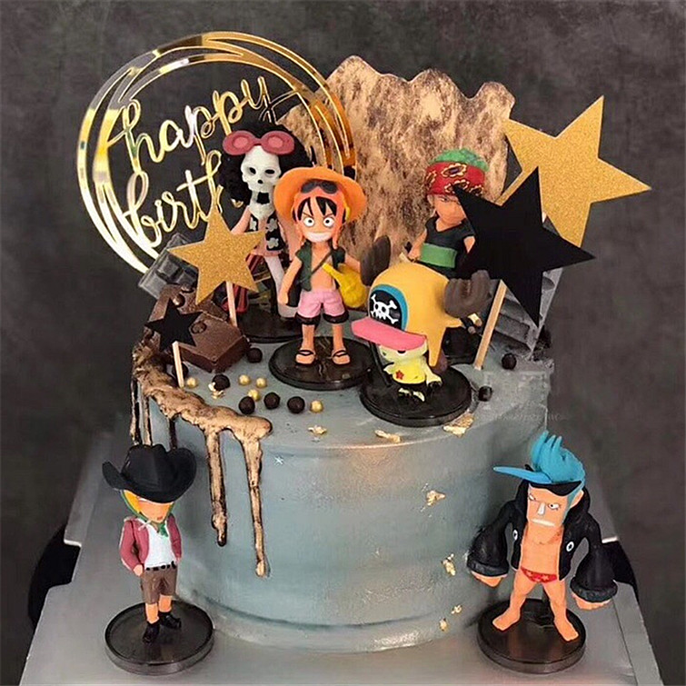 蛋糕摆件海贼王路飞索隆乔巴烘焙装饰男朋友生日装扮插牌布鲁克