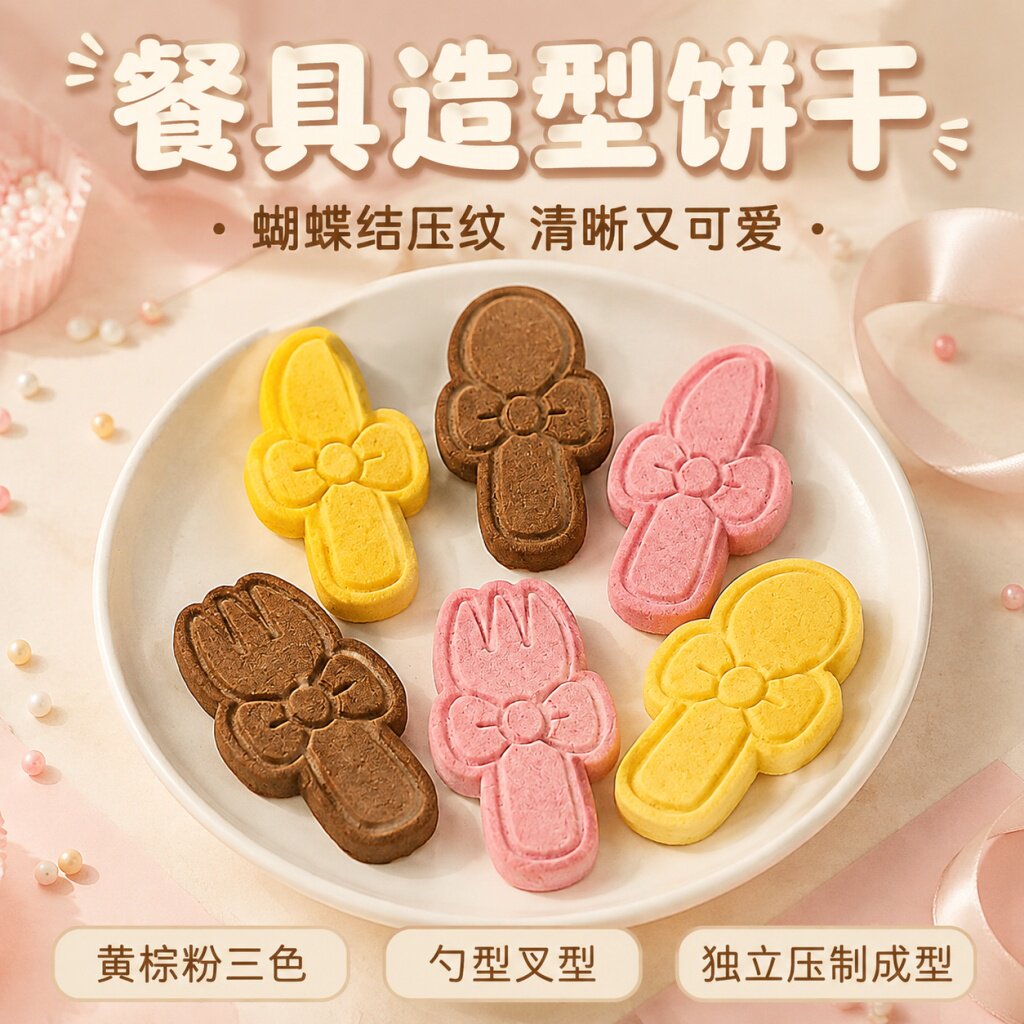 可爱造型勺子叉子蝴蝶结造型饼干