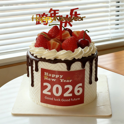 2026HappyNewYear贴纸蛋糕装饰