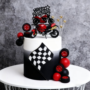 赛车主题派对摩托车蛋糕装饰摆件生日快乐摩托车主题模型送礼惊喜