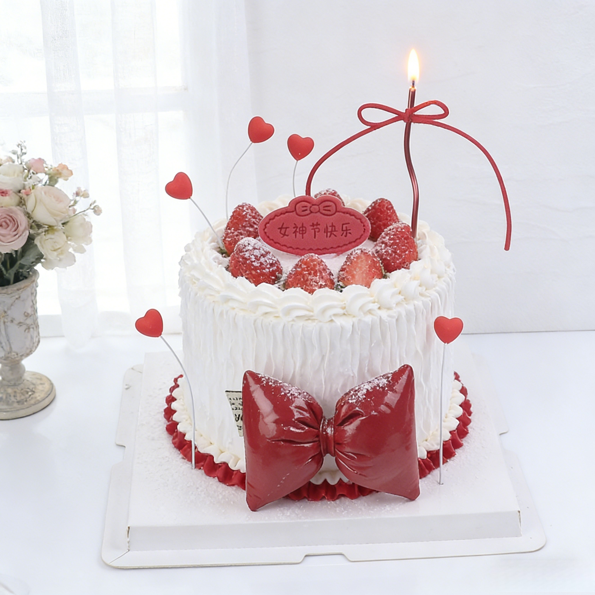 3.8女神节快乐椭圆形饼干蛋糕装饰摆件立体红色蝴蝶结甜品台装扮,节庆用品/礼品,蛋糕/烘焙装饰用品,淘宝优惠券,粉丝福利购,淘宝优惠卷