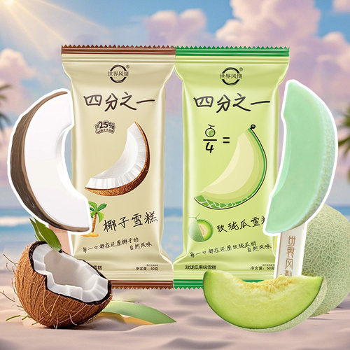 【新品】世界风情四分之一椰子冰淇淋玫珑瓜冰淇淋网红冰激凌雪糕
