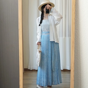 新款 两三松 天丝吊带汉服套装 八破裙百迭裙可放胸垫 女 海浪