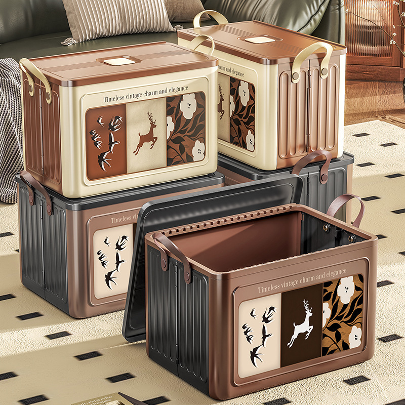 零食收纳箱高颜值客厅中古风衣服玩具收纳储物整理箱家用可折叠