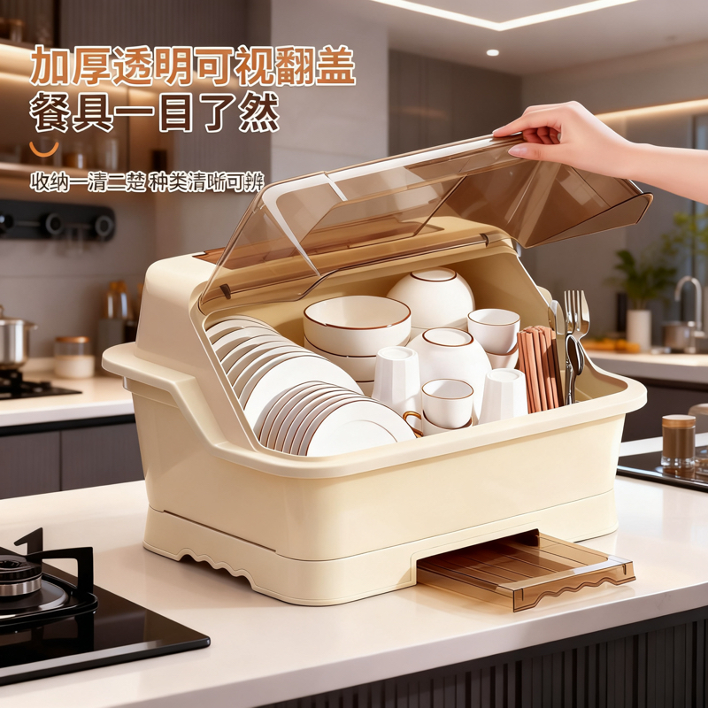 厨房碗筷收纳盒带盖放餐具碗柜置物架大容量防尘刀叉碗盘沥水碗柜,厨房/烹饪用具,碗架,淘宝优惠券,粉丝福利购,淘宝优惠卷