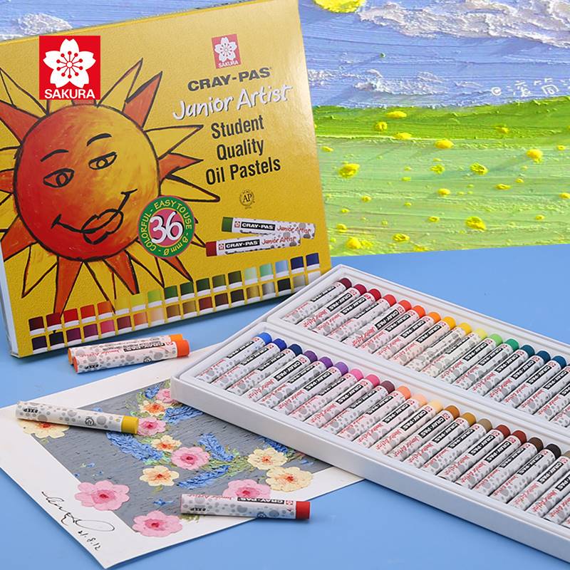 2022日本樱花牌油画棒儿童蜡笔不脏手套装幼儿园36色可洗不易粘手