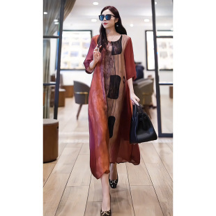 宽松大码 轻奢女装 出游穿搭印花文艺风气质长裙 连衣裙时尚 24年新款