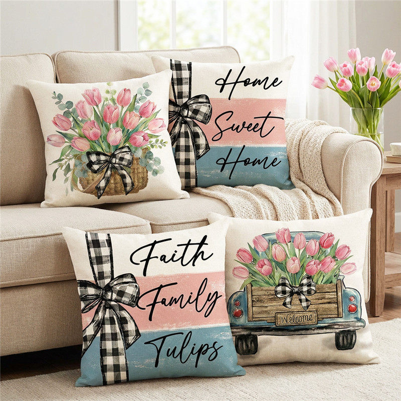 temu新款春夏抱枕定制客厅沙发装饰靠垫套字母花卉涤纶抱枕套,居家布艺,抱枕被,淘宝优惠券,粉丝福利购,淘宝优惠卷