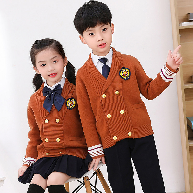 Kindergarten clothing spring and autumn clothing elementary school school uniform school uniform autumn and winter cardigan set British college style children's class service