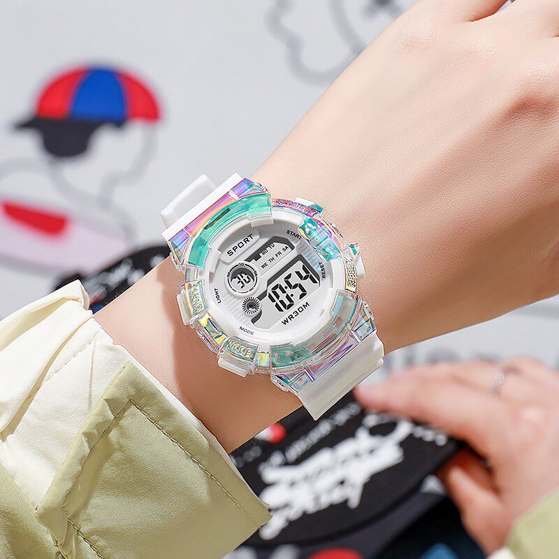 电子表男女孩初中生儿童小学生女款可爱多功能运动夜光炫彩手表