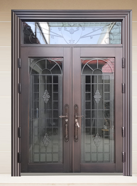 锌合金玻璃别墅大门双开门铜门防盗门家用进户门农村自建房入户门