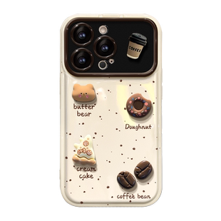 适用苹果17promax手机壳新女款iPhone16/15plus全包防摔14/13咖啡公仔挂绳12大视窗11软硅胶xs翻盖镜子保护套