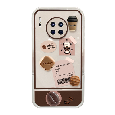 适用华为mate30手机壳新女款荣耀50/60se隐形支架80/70pro+创意立体咖啡荣耀90透明nova9/10防摔p60保护套5g