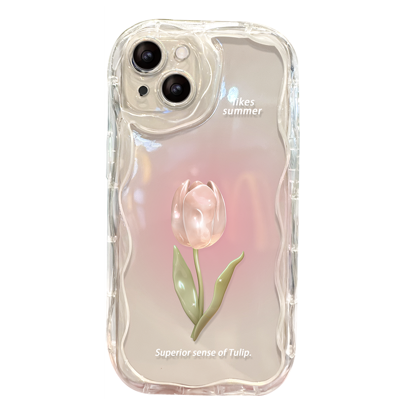 适用苹果17promax手机壳新女款iPhone16/15全包防摔13/12mini透明xs/xr郁金香链条14/7plus奶油纹8p保护套6s