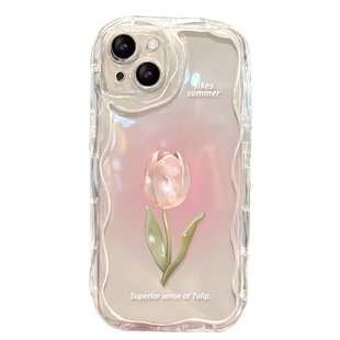 适用苹果17promax手机壳新女款iPhone16/15全包防摔13/12mini透明xs/xr郁金香链条14/7plus奶油纹8p保护套6s