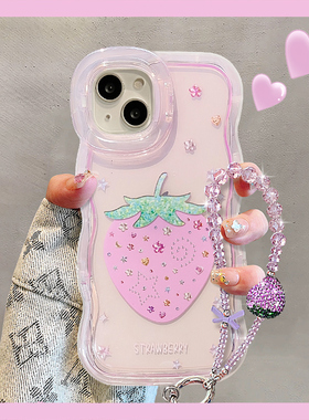 适用OPPOfindx9手机壳新女款x8splus砖石草莓findx8ultra隐形双支架波浪边全包防摔透明软硅胶链条超火保护套