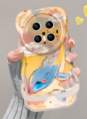 适用于华为mate80promax手机壳新女款pura80/70ultra隐形双支架防摔荣耀500/400油画海豚nova14/13透明magic7