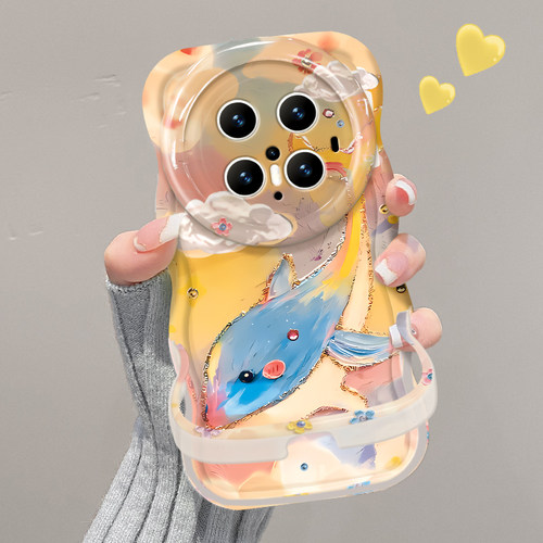 适用华为彩色油画海豚支架手机壳