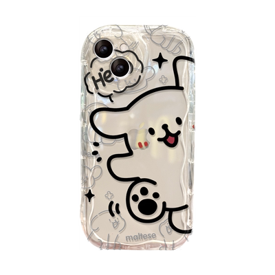 适用苹果15手机壳16新女款iPhone14promax/13奶油纹硅胶11/12mini全包防摔xs/xr卡通线条狗狗8/7plus透明硅胶