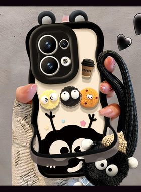 适用opporeno15pro手机壳新女款reno13/14高级防摔11/10咖啡煤球挂绳隐形双支架Findx8pro硅胶8s+全包保护套