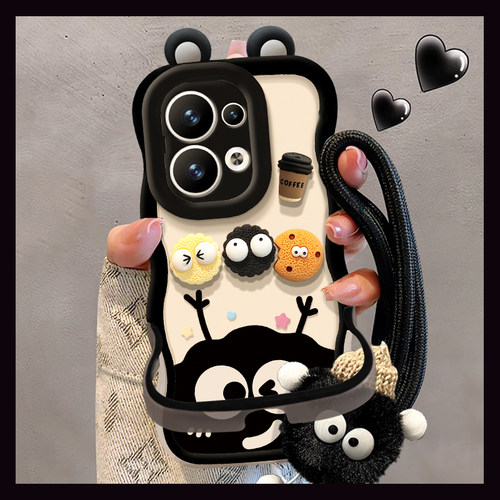 咖啡煤球挂绳适用OPPO手机壳