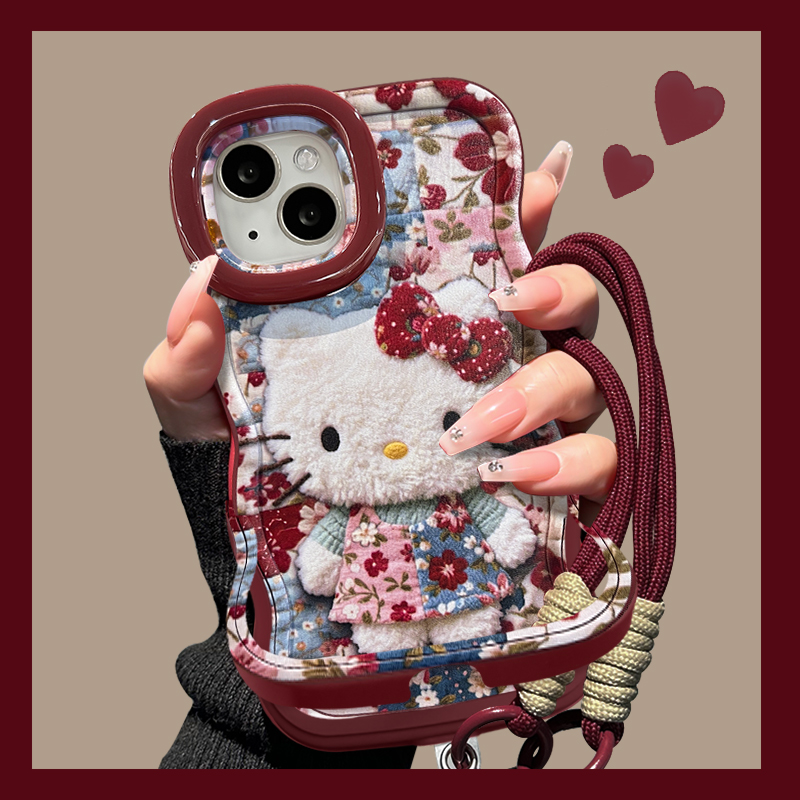 适用苹果碎花kt双支架手机壳