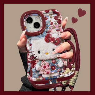 适用苹果17promax手机壳iphone16华为mate70隐形双支架pura80碎花kt猫reno15 findx9酒红s30新年magic8小米17