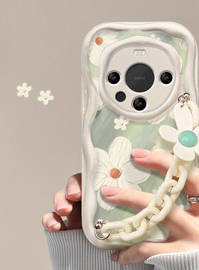 适用华为mate60pro手机壳pura70新女款p50/40荣耀200/100奶油纹90/80夏日花朵链条nova12/11se防摔硅胶保护套