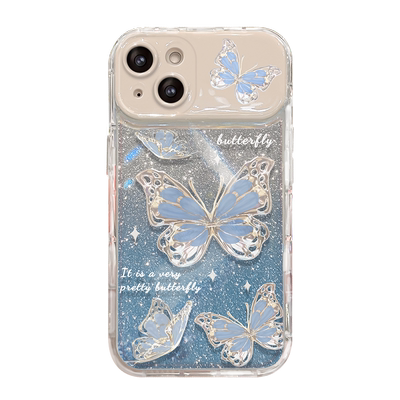 蝴蝶适用于苹果17promax手机壳iPhone16/15Pro链条14plus翻盖镜子13/12全包防摔11新款xsmax女生7硅胶保护套