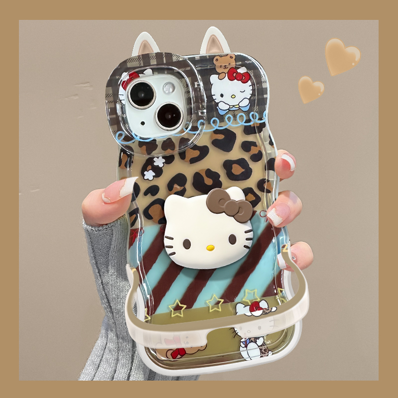 全型号豹纹Kt公仔双支架手机壳