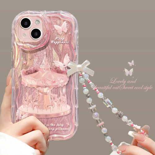 适用苹果15手机壳iPhone16新女款14promax/13奶油纹11/12mini旋转木马链条xs/xr硅胶防摔8/7plus透明6s保护套