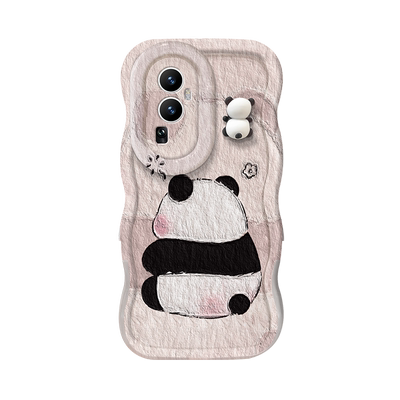 肌理画熊猫公仔适用oppo手机壳
