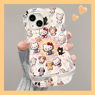 适用于OPPOReno15Pro手机壳新女款Kitty萌宠14/13波浪边12/11隐形双支架7/6可爱5k卡通软硅胶Findx8pro保护套