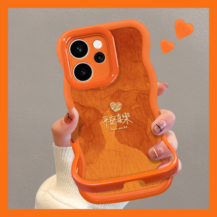 适用OPPOReno15Pro手机壳14新女款平安喜乐诸事皆顺13/12橙色新年10/9隐形双支架A6软硅胶Findx8splus波浪边