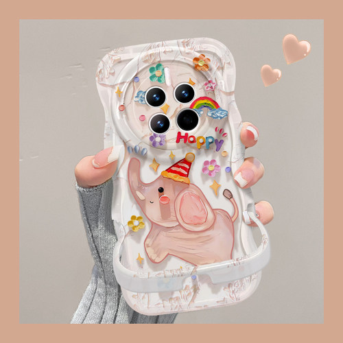 适用华为mate80promax手机壳新款pura80ultra可爱p60/50隐形双支架magic7荣耀500油画小象nova15/14女x70/60